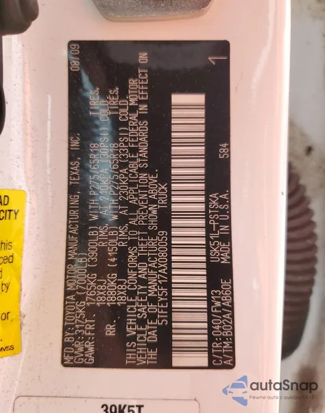 2010 Toyota Tundra Crewmax Sr5 z USA, uszkodzony, nr VIN 5TFEY5F17AX080059